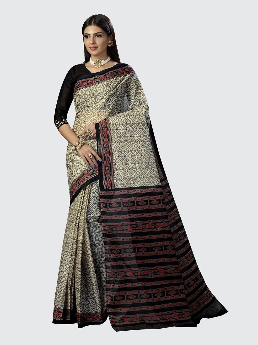 

SHANVIKA Beige & Black Pure Cotton Saree