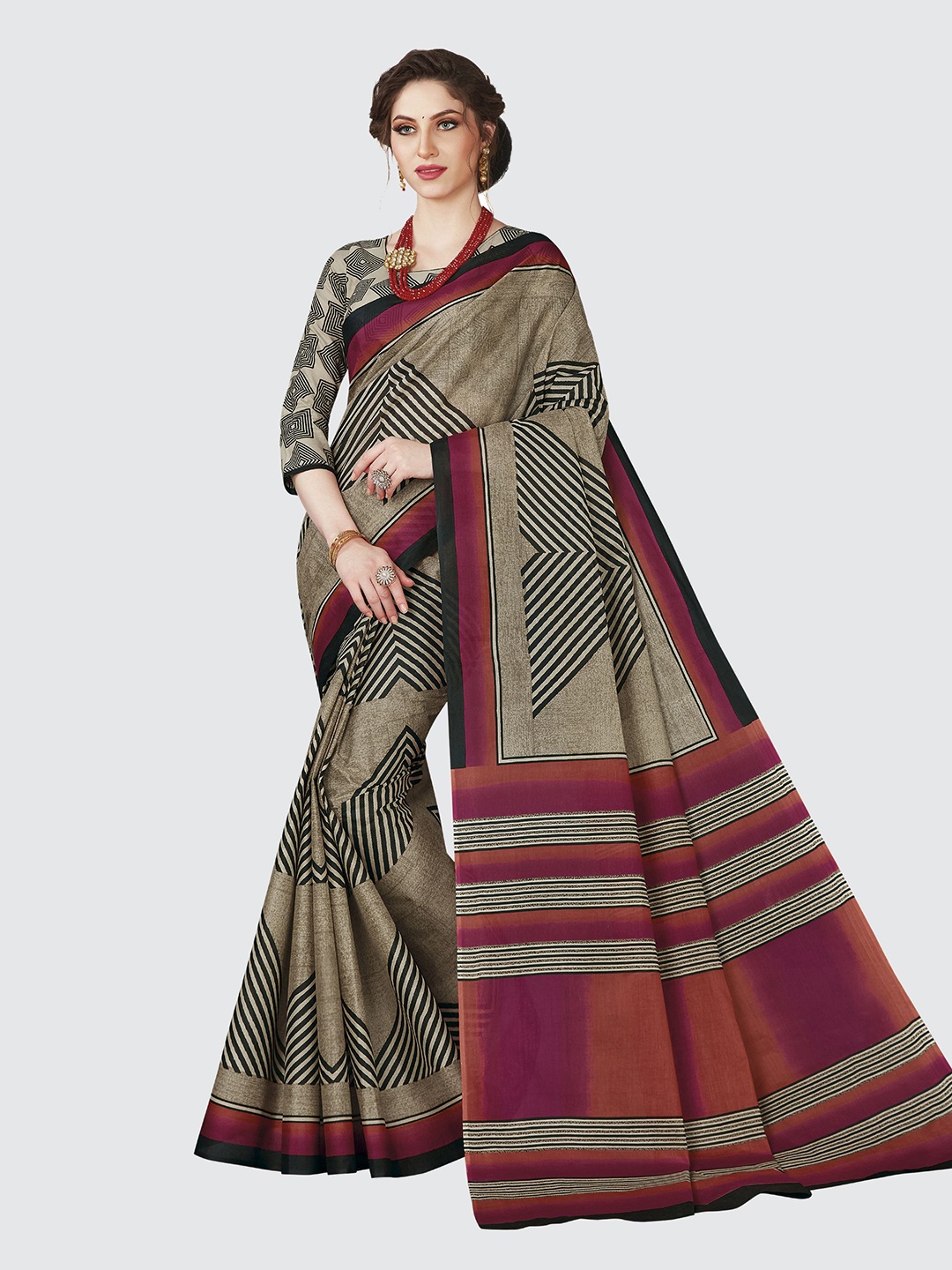 

SHANVIKA Beige & Orange Pure Cotton Saree