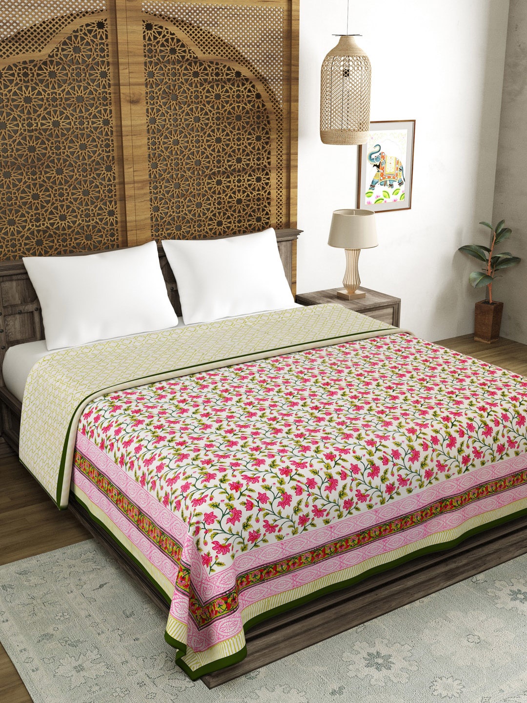 

BLOCKS OF INDIA Floral AC Room 150 GSM Double Bed Dohar, Pink