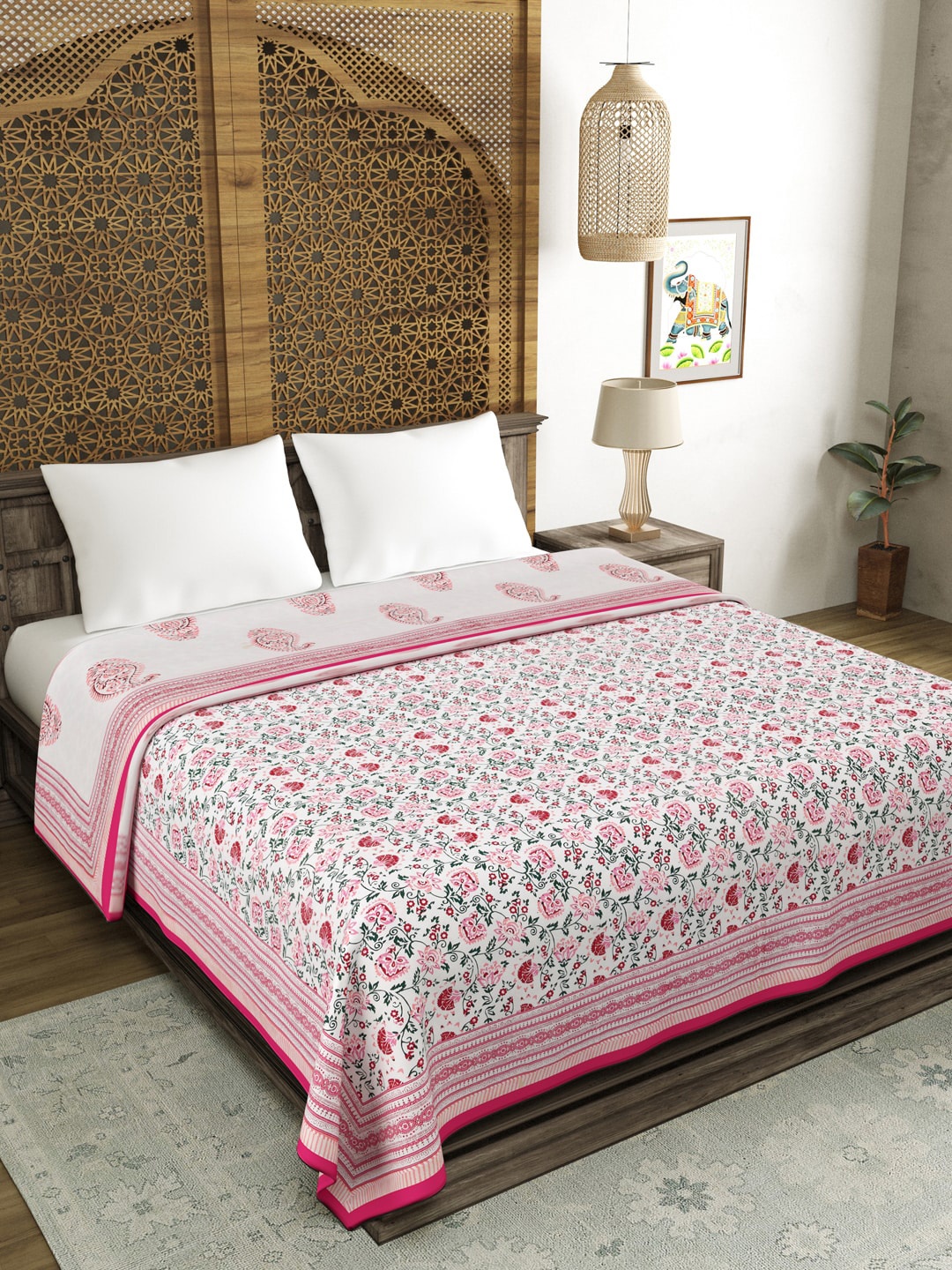 

BLOCKS OF INDIA Floral AC Room 150 GSM Double Bed Dohar, Pink