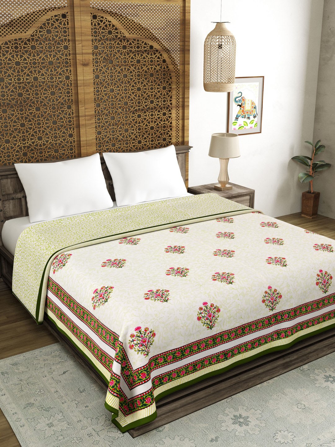 

BLOCKS OF INDIA Ethnic Motifs AC Room 150 GSM Double Bed Dohar, Green