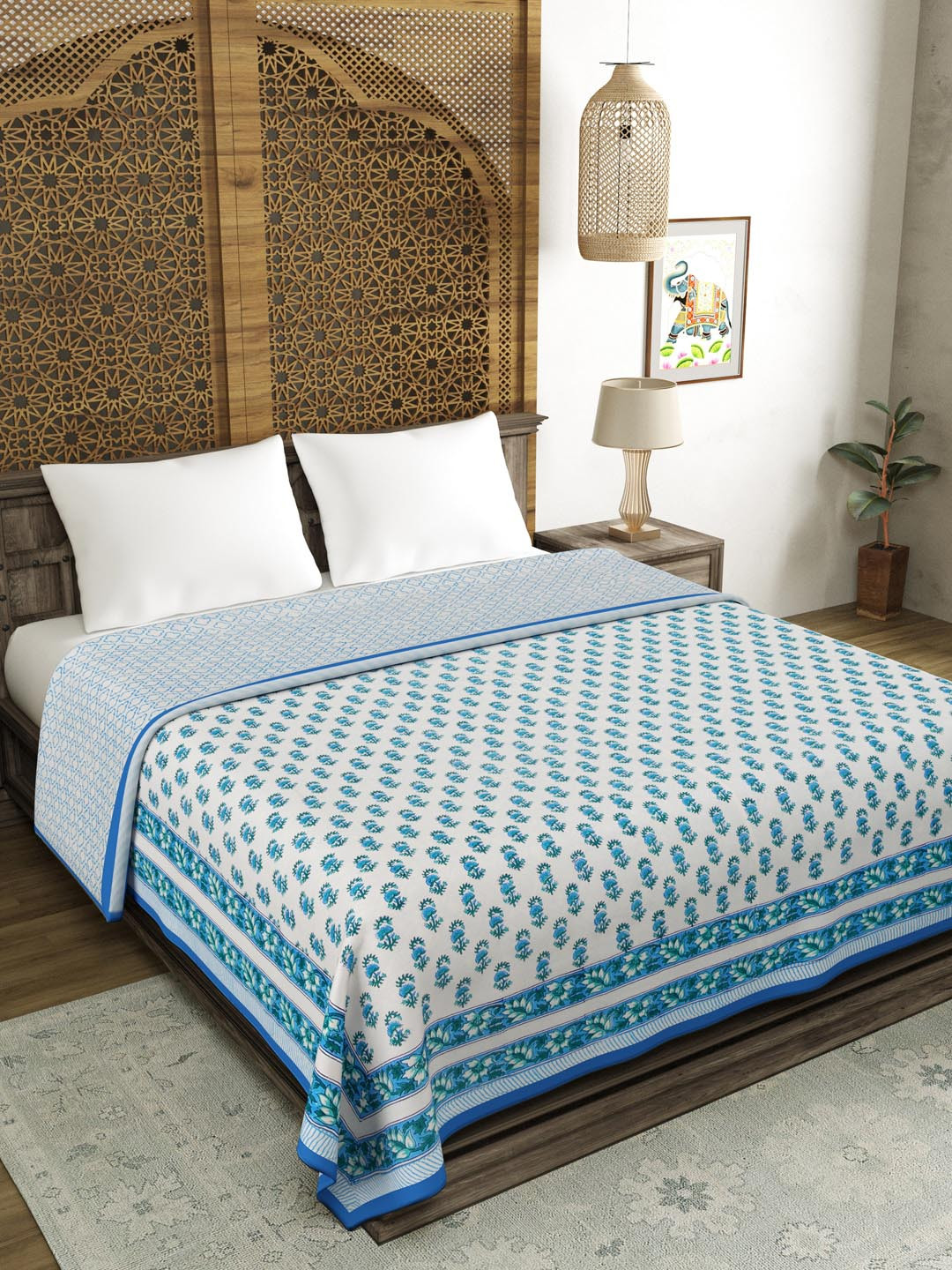 

BLOCKS OF INDIA Ethnic Motifs AC Room 150 GSM Double Bed Dohar, Blue