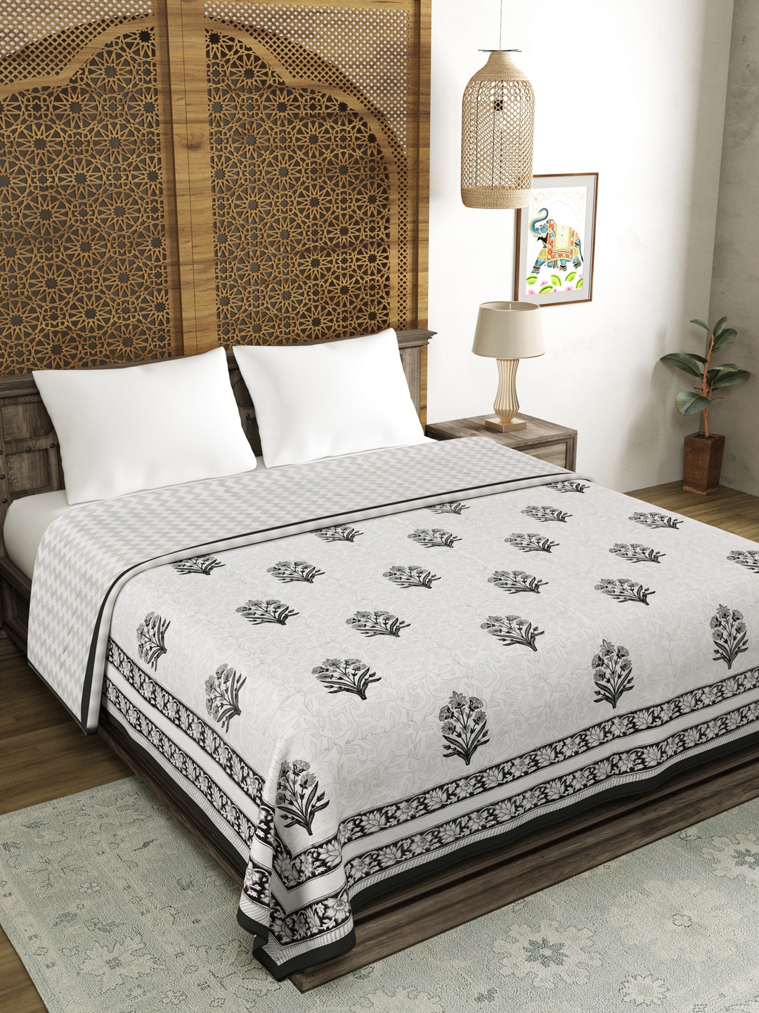 

BLOCKS OF INDIA Ethnic Motifs AC Room 150 GSM Double Bed Dohar, Grey