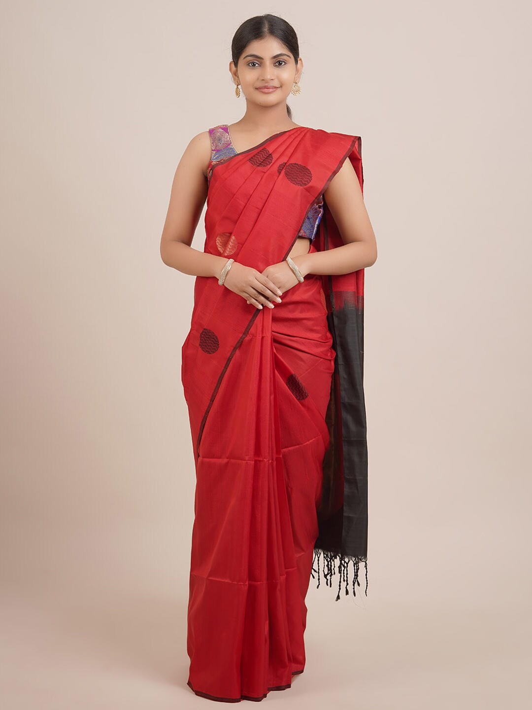 

Pothys Red & Black Ethnic Motifs Pure Silk Saree