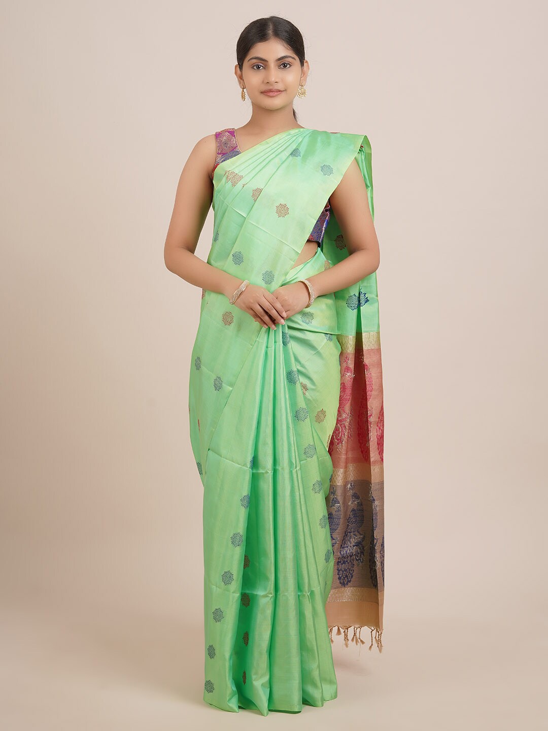 

Pothys Green & Pink Woven Design Zari Pure Silk Saree