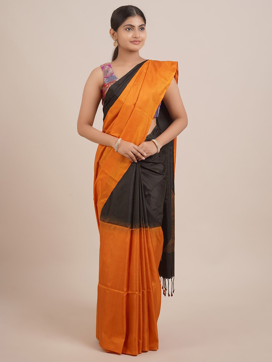 

Pothys Orange & Black Pure Silk Saree