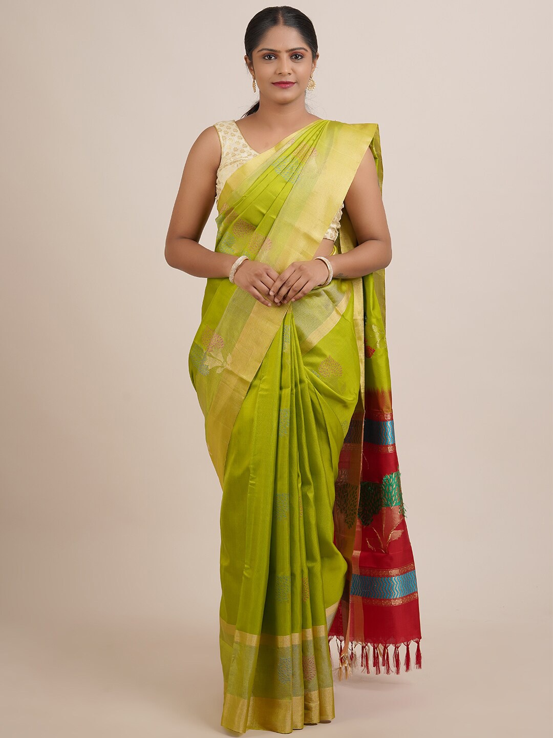 

Pothys Green & Red Woven Design Zari Pure Silk Saree