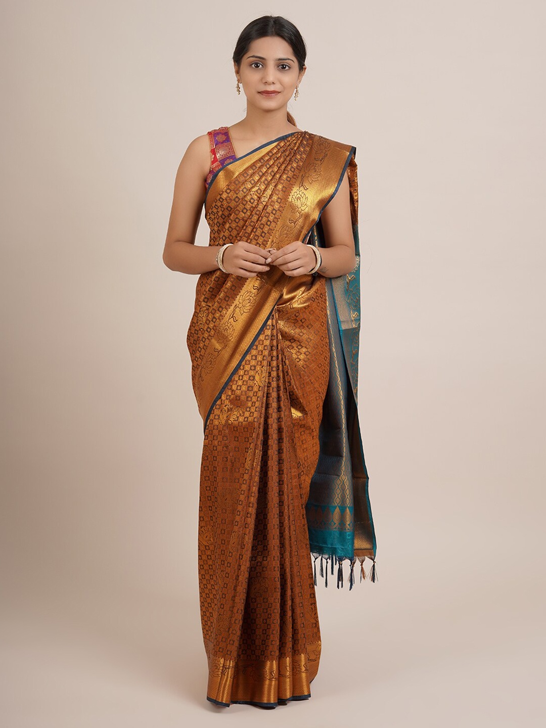 

Pothys Rust & Blue Woven Design Pure Silk Saree