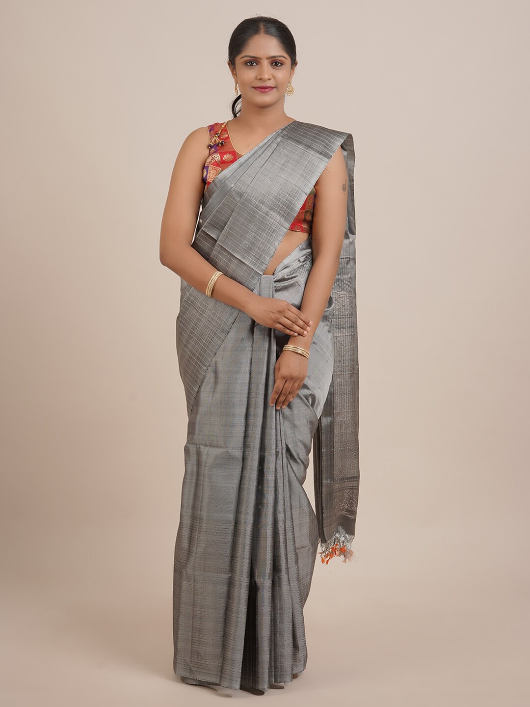 

Pothys Grey Woven Design Pure Silk Kanjeevaram Saree