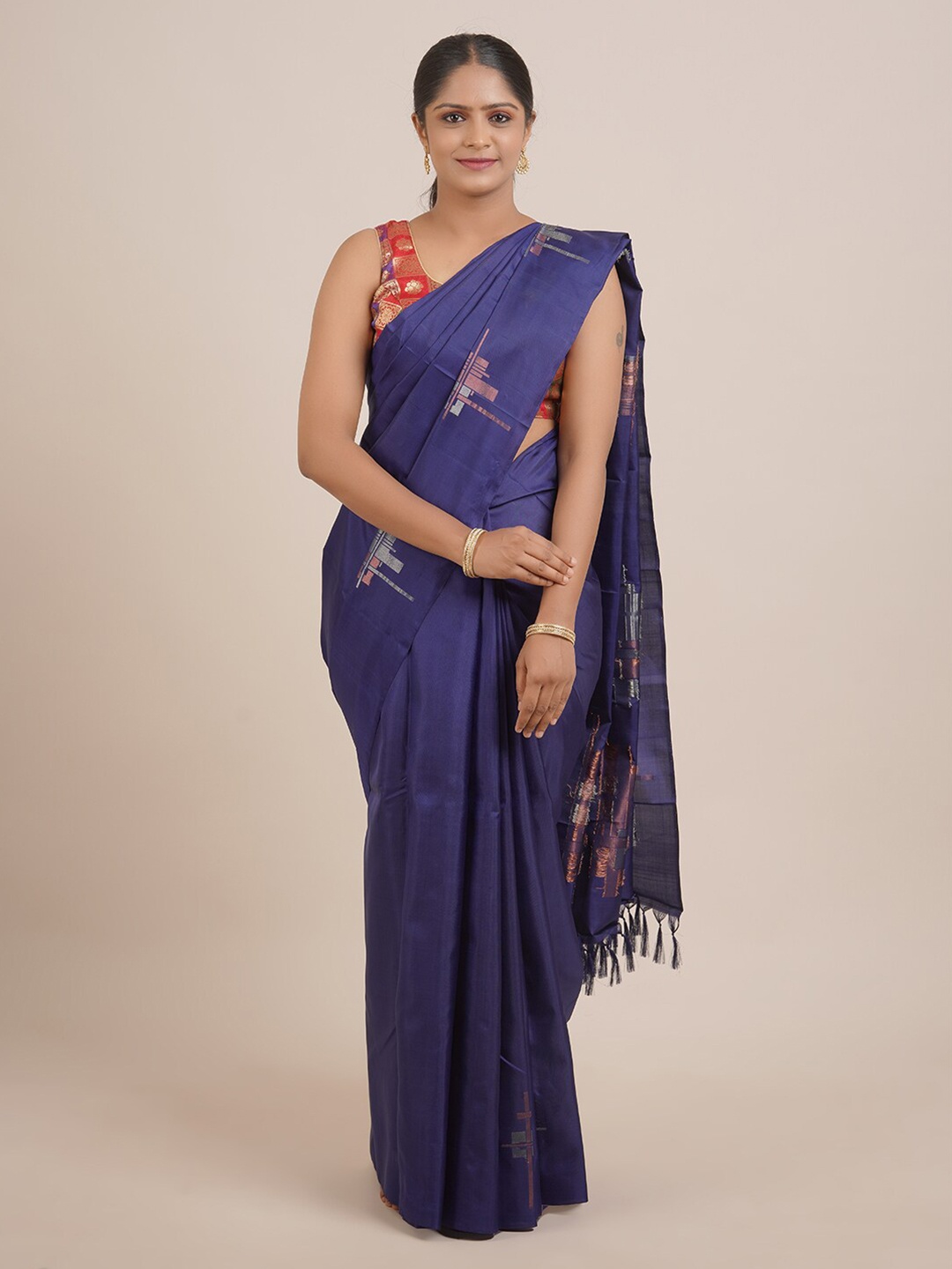 

Pothys Blue & Copper-Toned Woven Design Pure Silk Saree