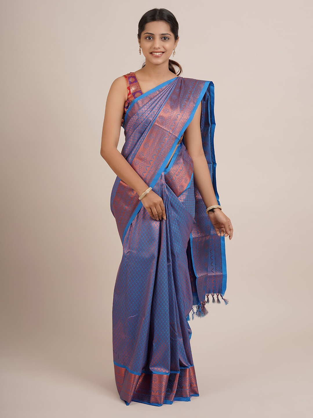 

Pothys Blue & Copper-Toned Woven Design Zari Pure Silk Saree