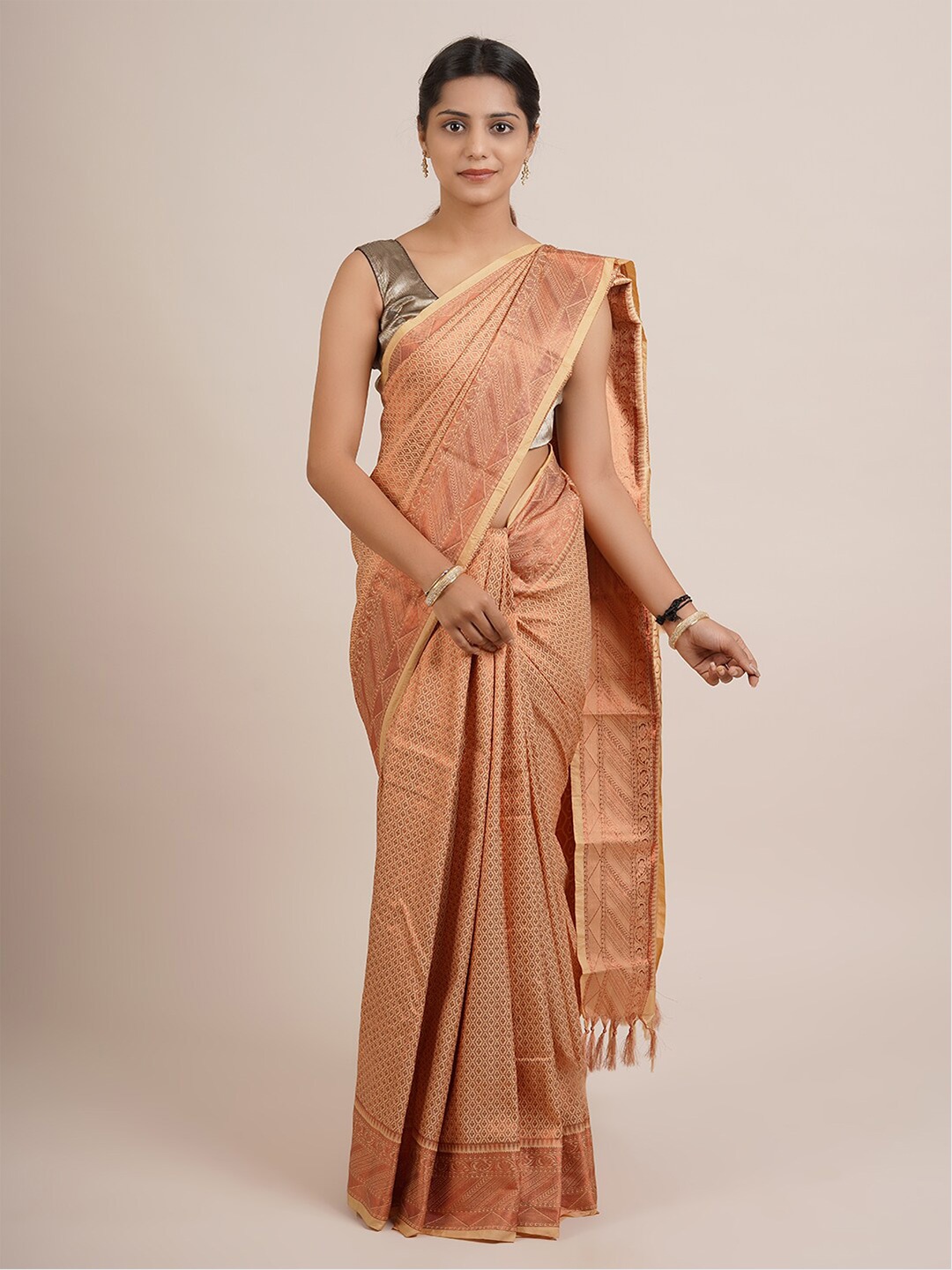 

Pothys Gold-Toned Woven Design Zari Pure Silk Saree