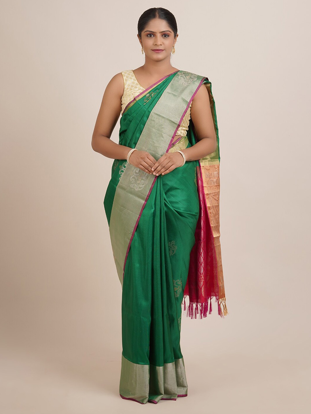 

Pothys Green & Orange Woven Design Zari Pure Silk Saree