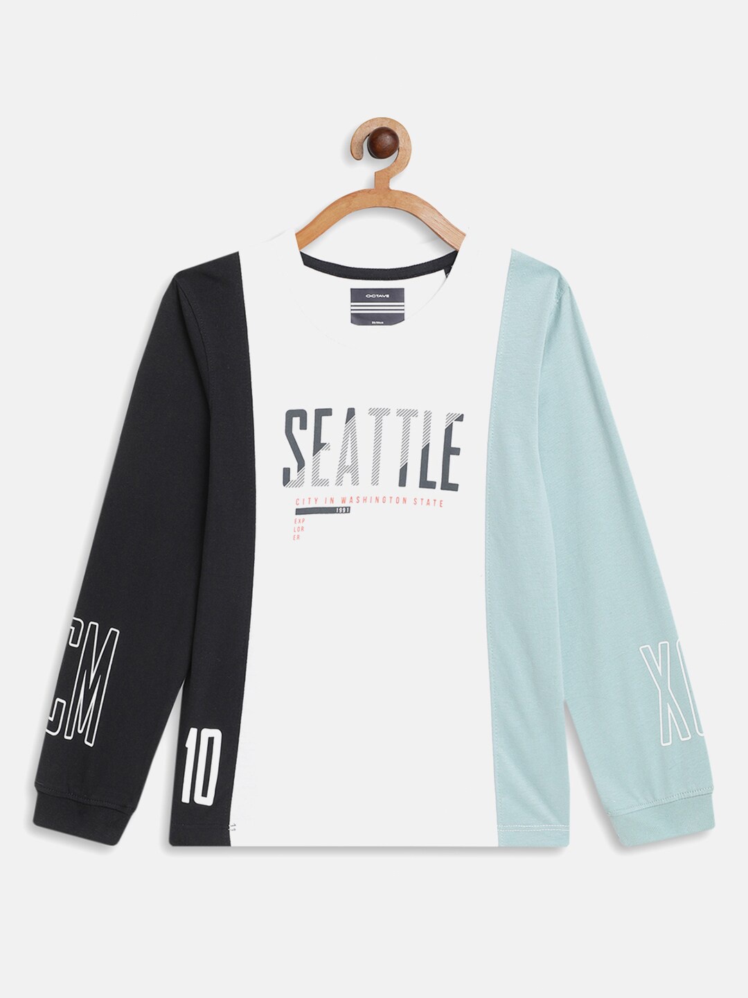 Octave Boys Blue & White Typography Printed T-shirt