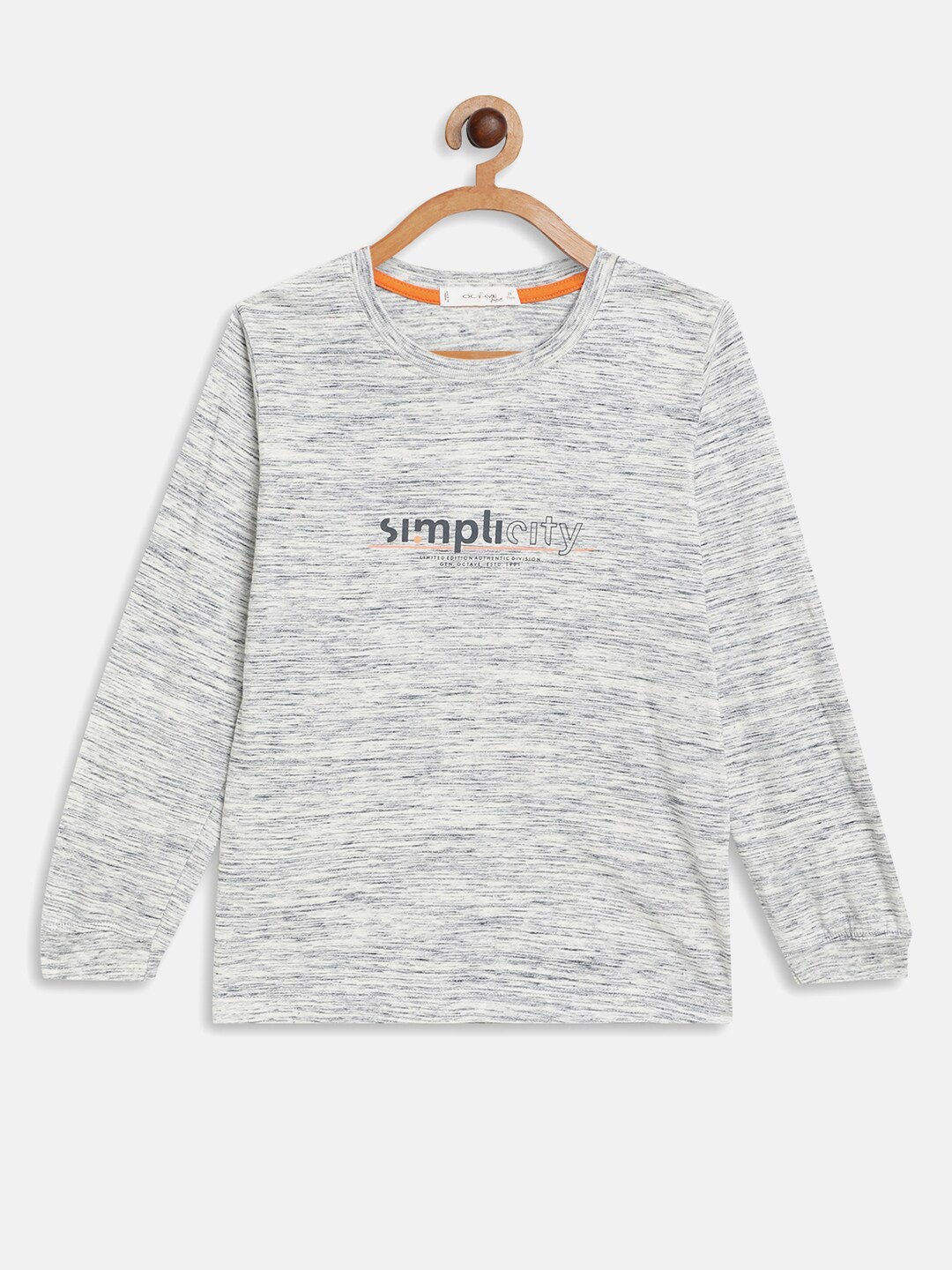 Octave Boys Grey Typography Printed T-shirt