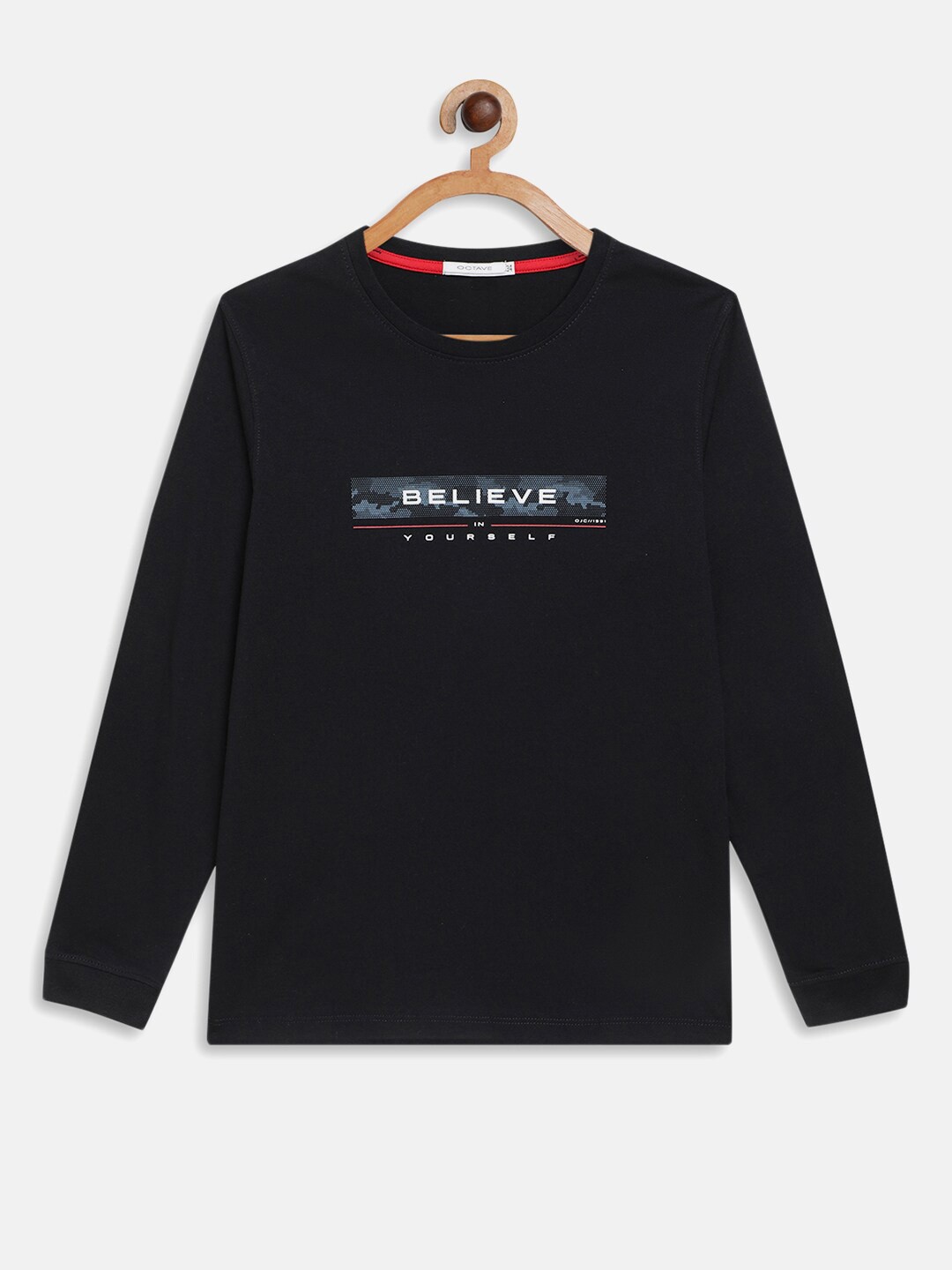 Octave Boys Navy Blue Typography Printed T-shirt