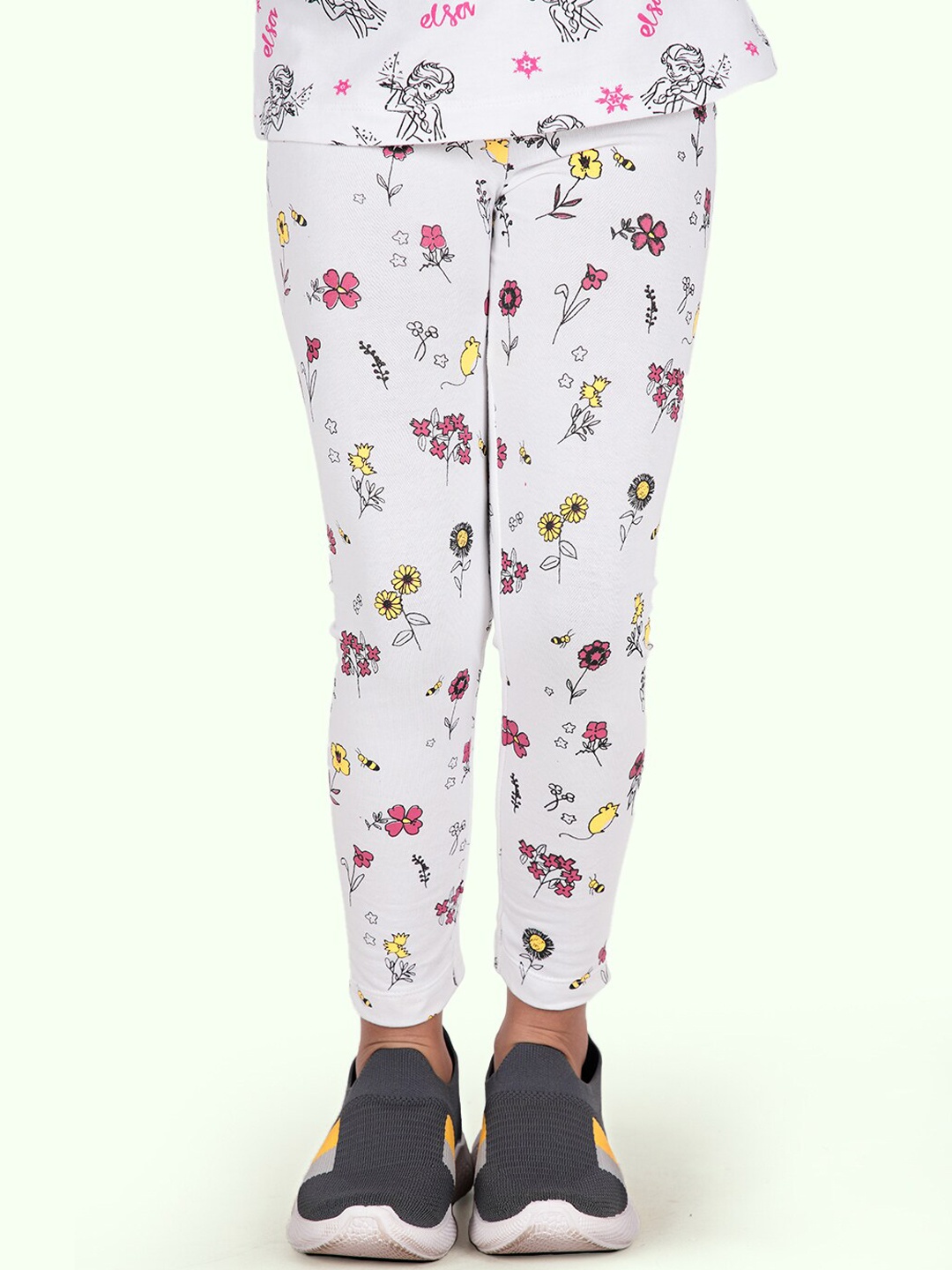 

Zalio Girls White Printed Ankle-Length Pure Cotton Legging