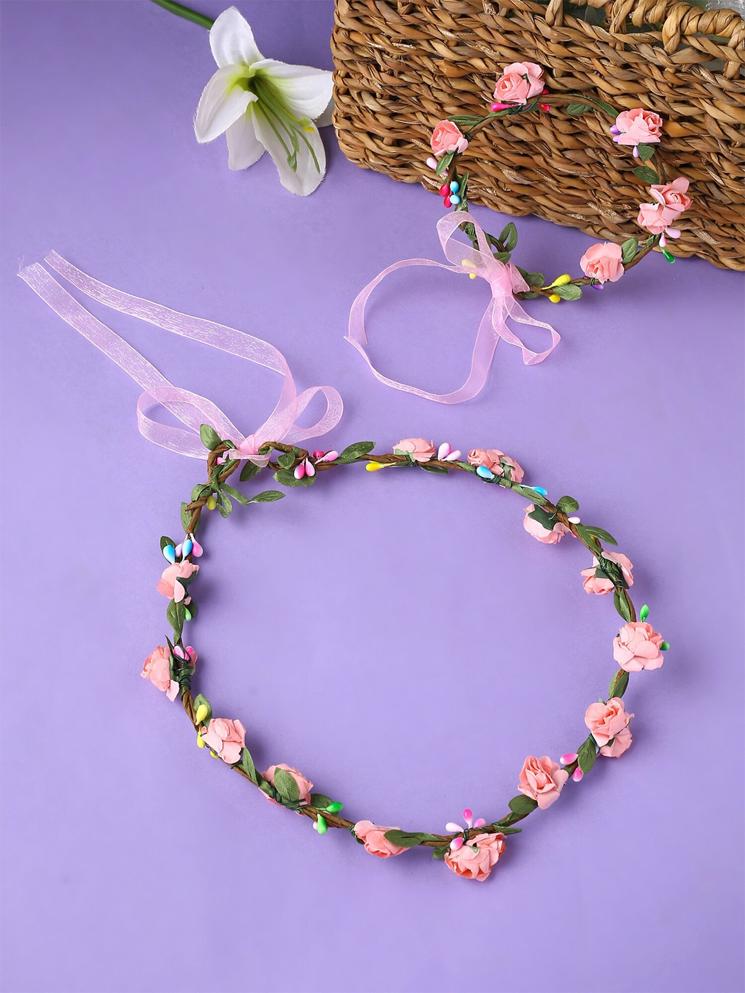

Yellow Chimes Women Pink Bridal Wedding Headband Hair Tiara with Bracelet