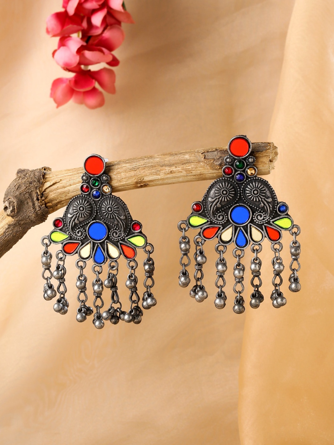 

Yellow Chimes Silver-Plated Oxidised Dangler Earrings, Bronze