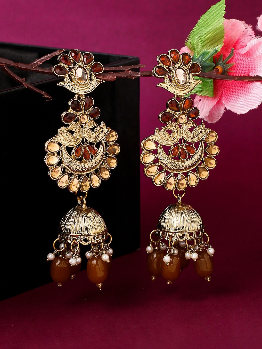 

Yellow Chimes Brown Contemporary Jhumkas Earrings