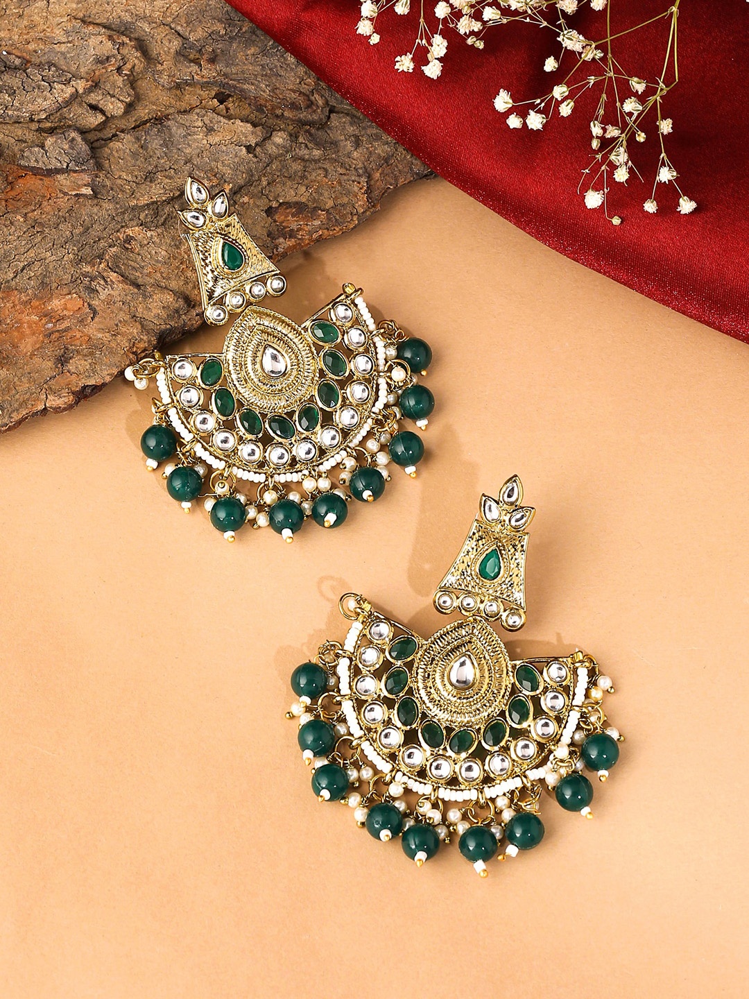

Yellow Chimes Gold Plated Contemporary Chandbalis Earrings, Green