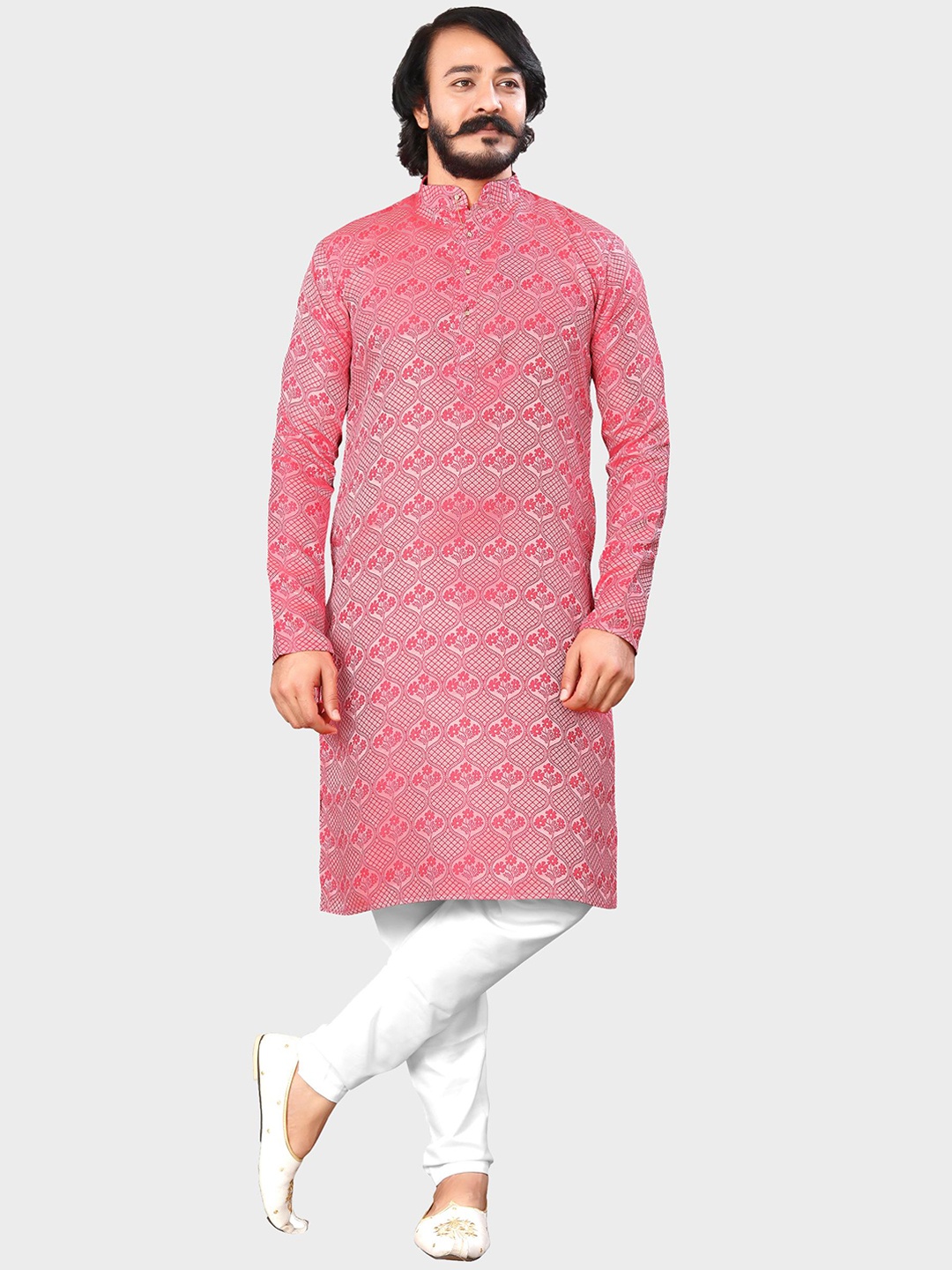 

amzira Men Ethnic Motifs Kurta with Trousers, Pink