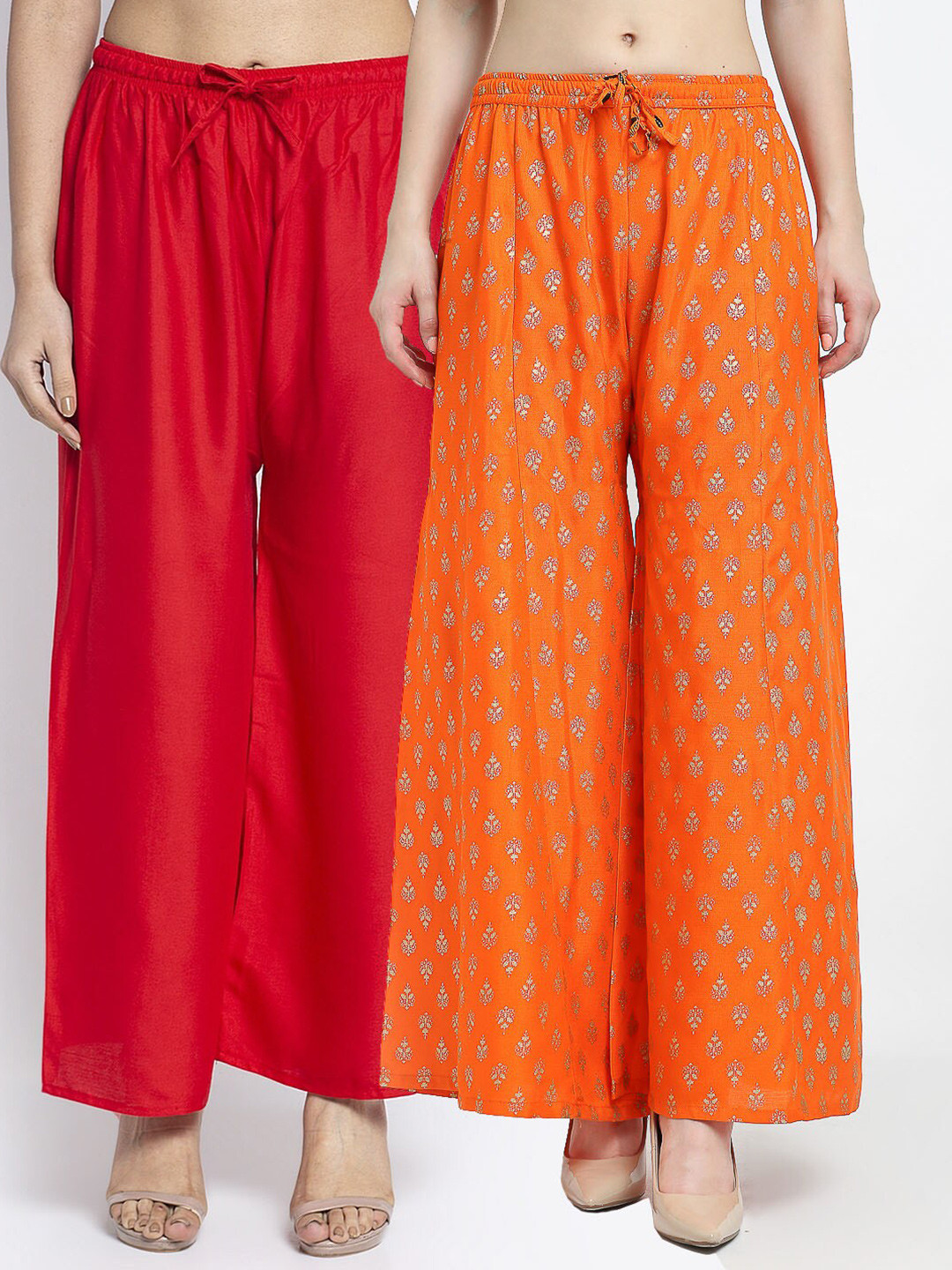 

GRACIT Women Red & Orange Pack Of 2 Ethnic Motifs Printed Flared Knitted Ethnic Palazzos