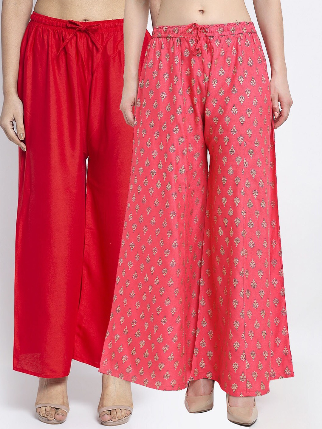 

GRACIT Women Red & Pink Pack Of 2 Ethnic Motifs Printed Flared Knitted Ethnic Palazzos