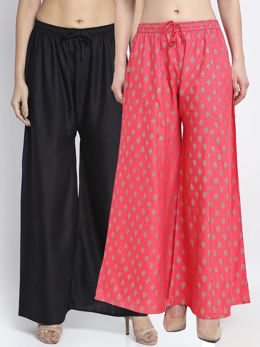 

GRACIT Women Black & Pink Pack Of 2 Printed Flared Knitted Ethnic Palazzos