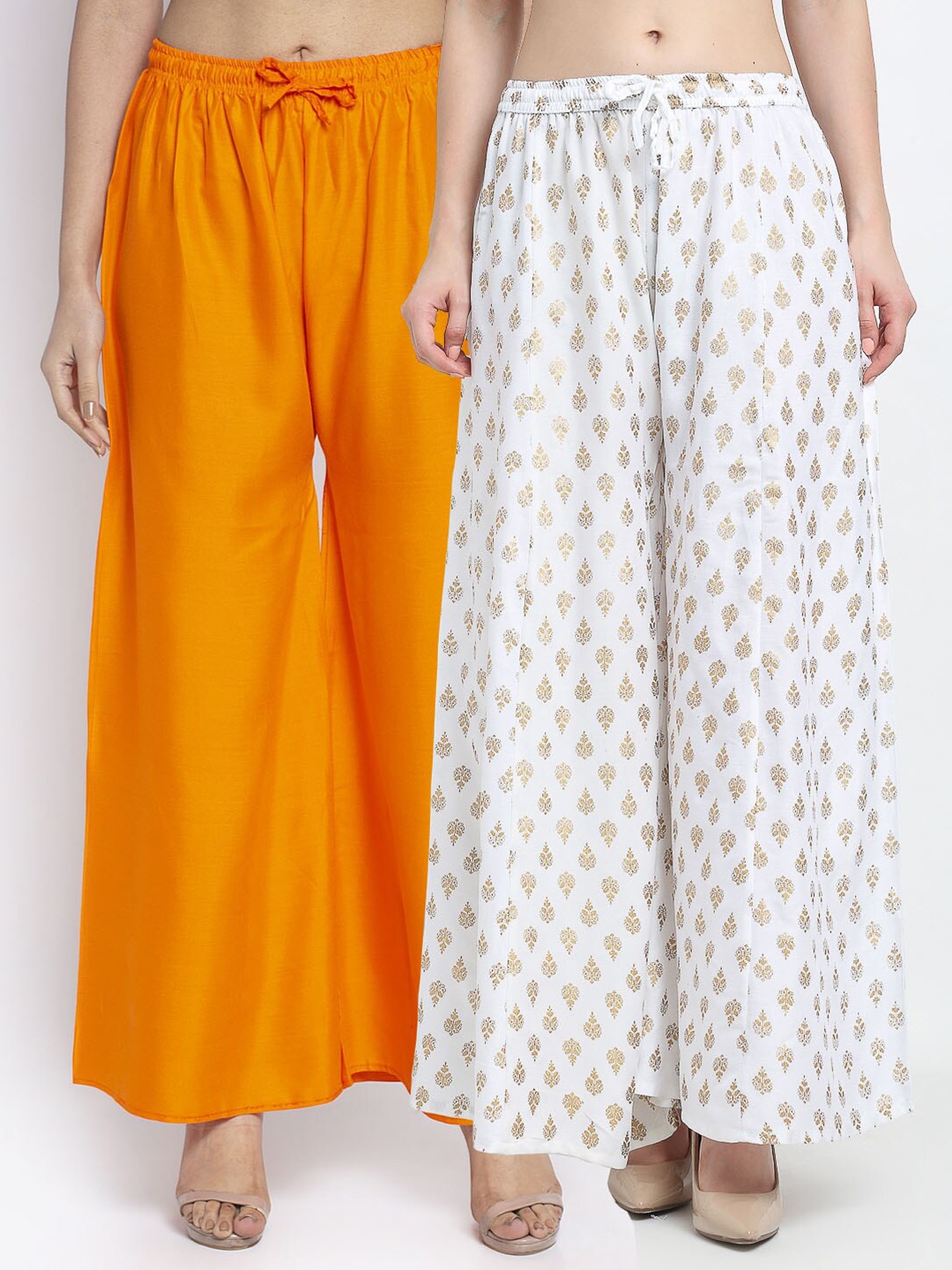 

GRACIT Women Orange & White Pack Of 2 Ethnic Motifs Printed Knitted Palazzos