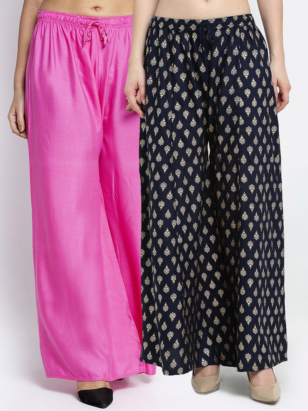 

GRACIT Women Pink & Navy Blue Pack Of 2 Ethnic Motifs Printed Knitted Ethnic Palazzos