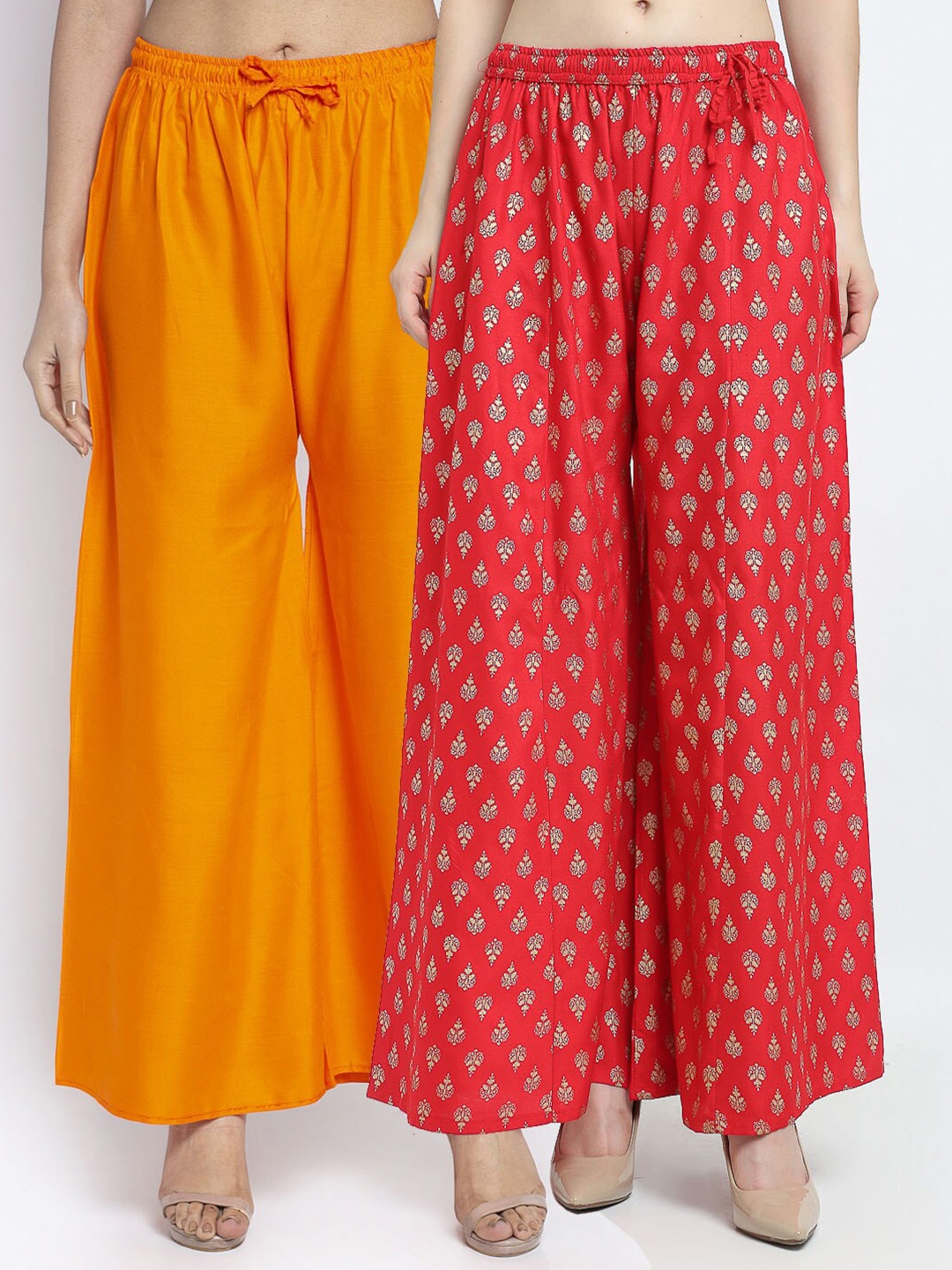 

GRACIT Women Orange & Red Pack Of 2 Ethnic Motifs Printed Flared Knitted Ethnic Palazzos