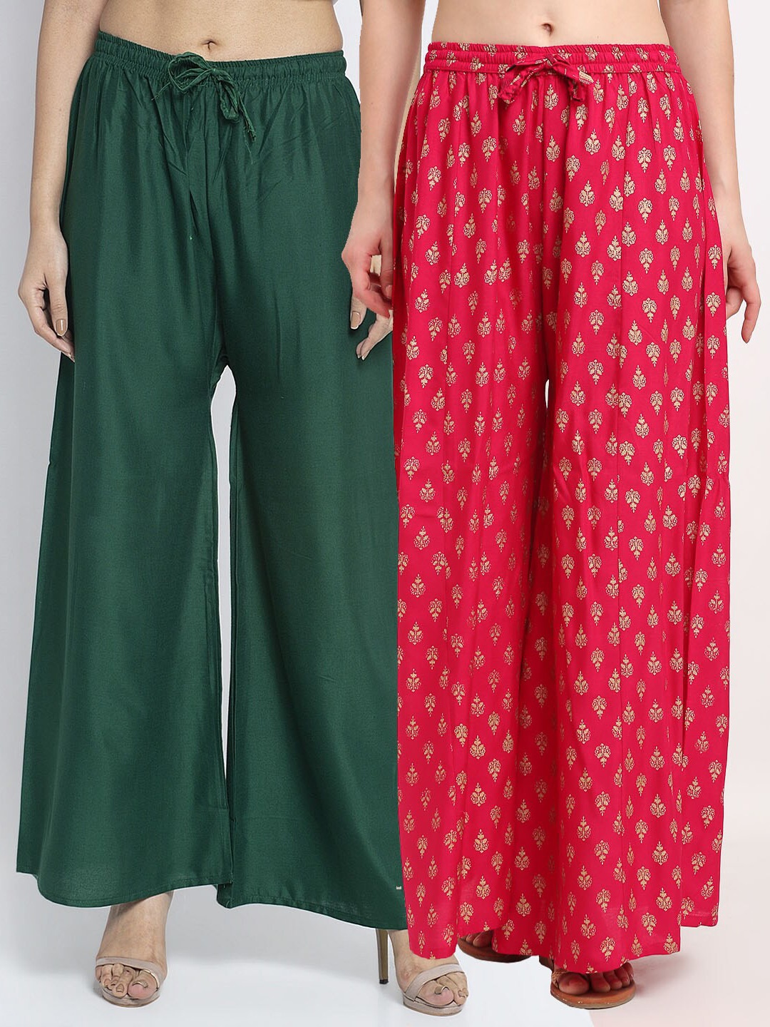 

GRACIT Women Green & Pink Pack Of 2 Ethnic Motifs Printed Flared Knitted Ethnic Palazzos