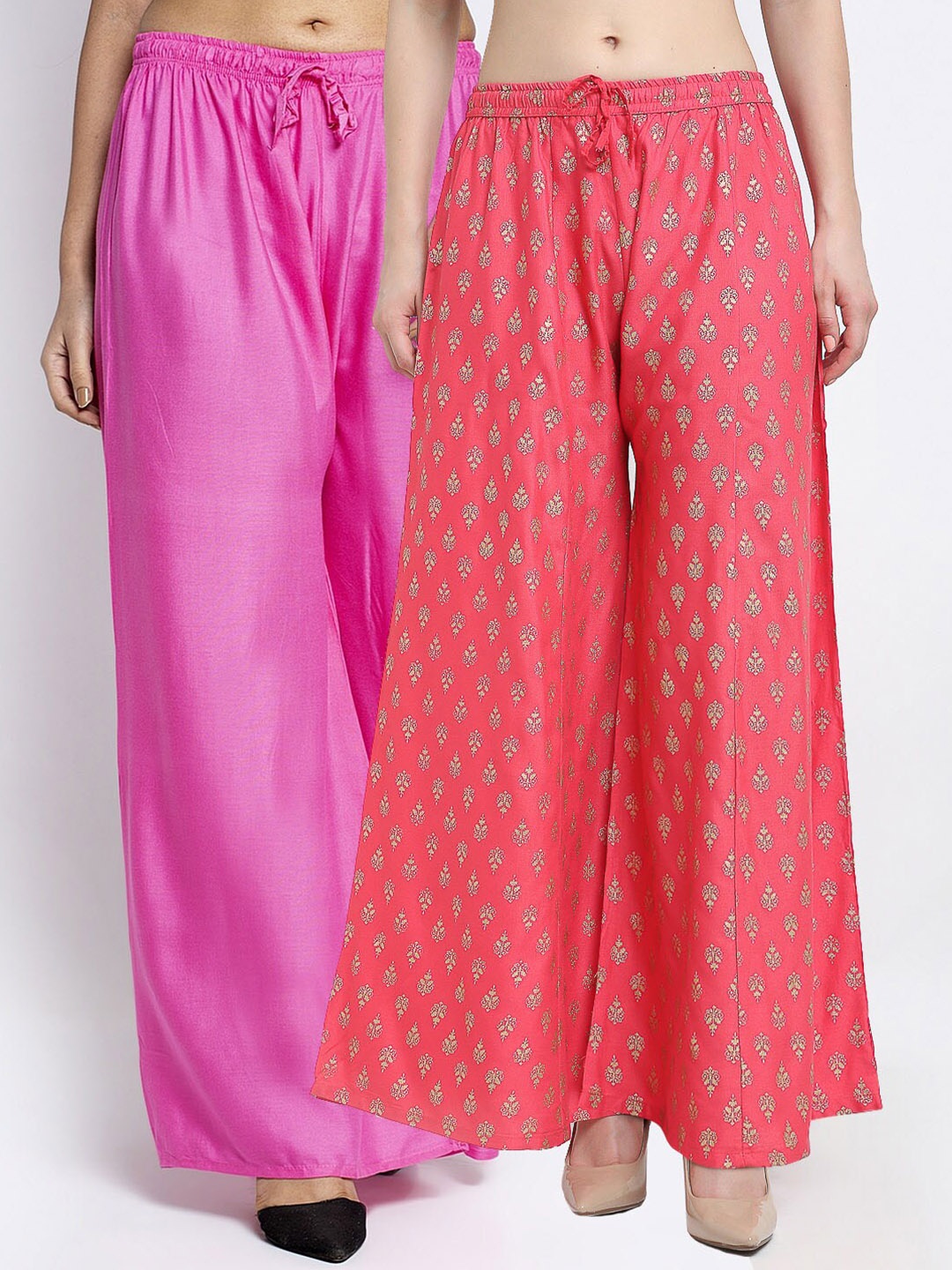 

GRACIT Women Pink & Orange 2 Ethnic Motifs Printed Flared Knitted Ethnic Palazzos