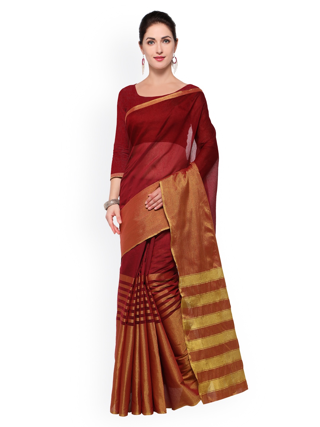 

Satrani Maroon Solid Art Silk Saree