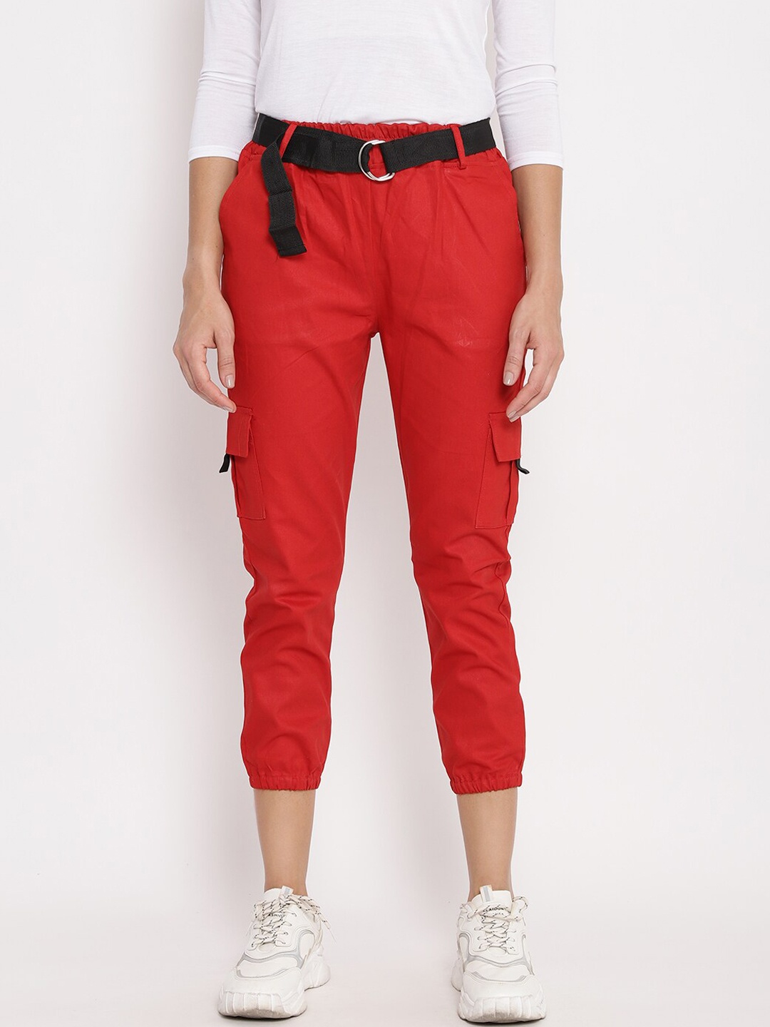 

Anaghakart Women Red Relaxed Straight Leg Joggers Trousers