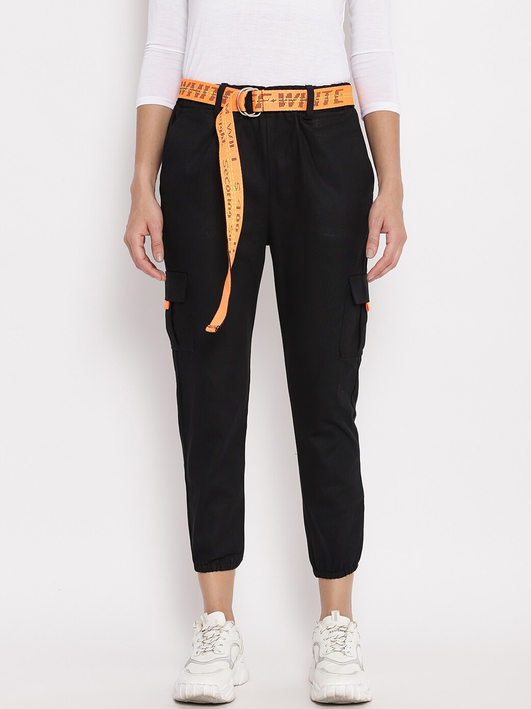 

Anaghakart Women Black Relaxed Straight Leg Joggers Trousers