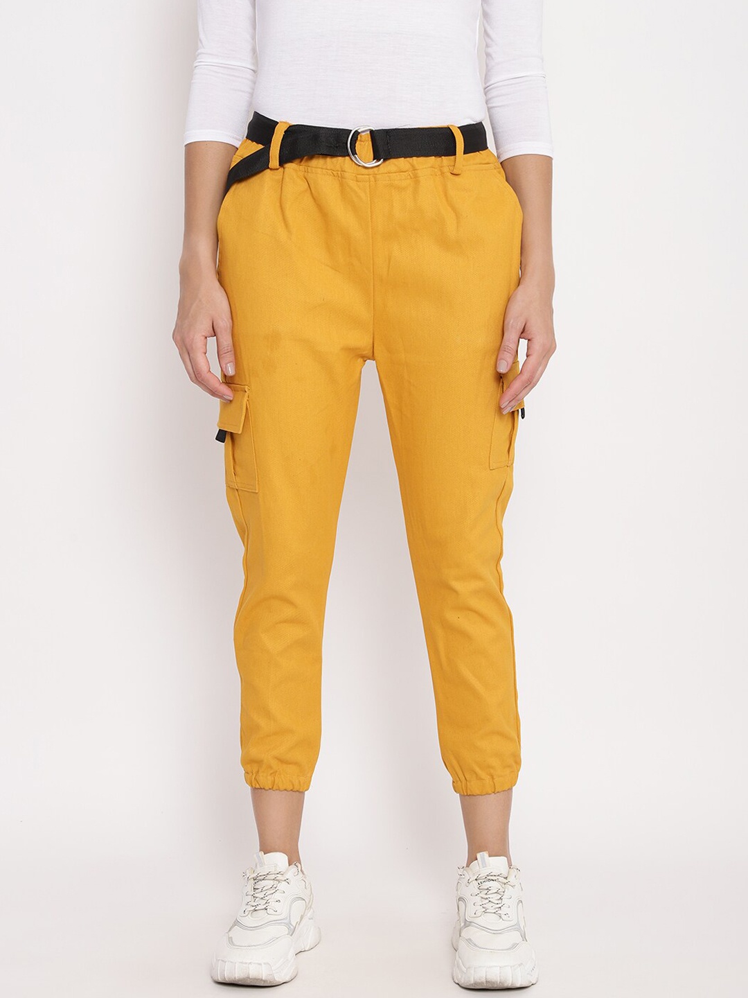 

Anaghakart Women Mustard Yellow Relaxed Straight Leg Joggers Trousers