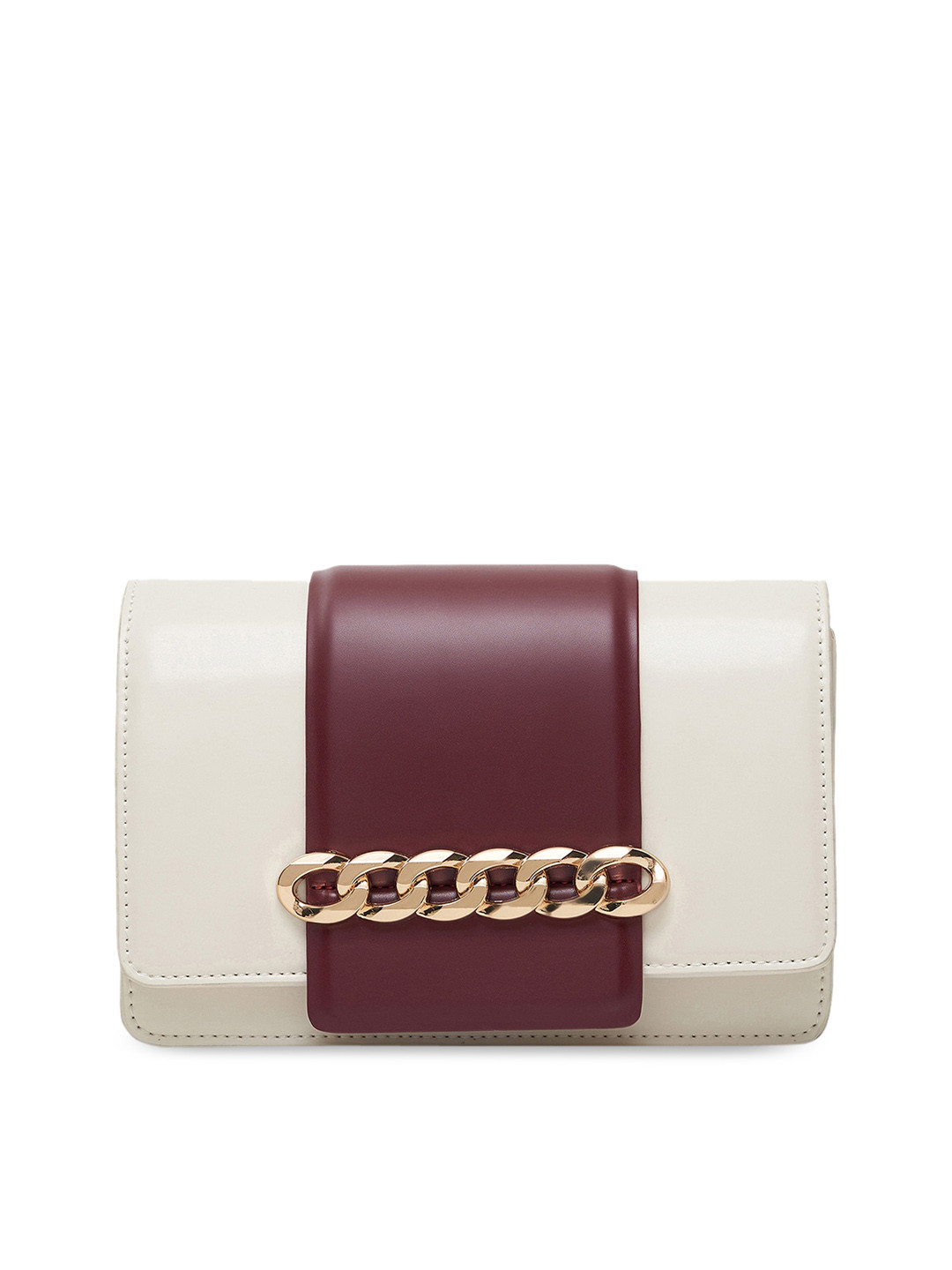 

MIRAGGIO Women White & Burgundy Colourblocked Structured Sling Bag