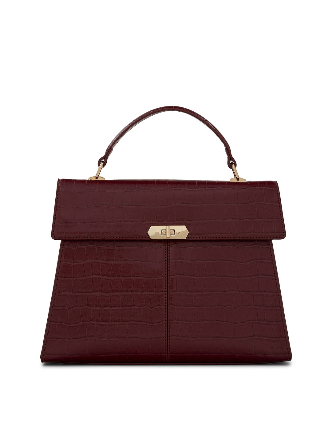 

MIRAGGIO Women Maroon Croc-Textured Structured Satchel Handbag