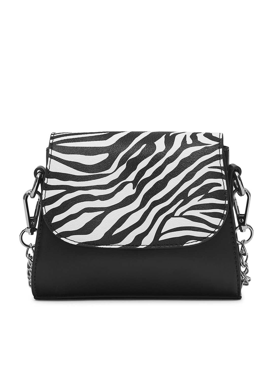 

MIRAGGIO Women Black & White Animal Printed Structured Sling Bag