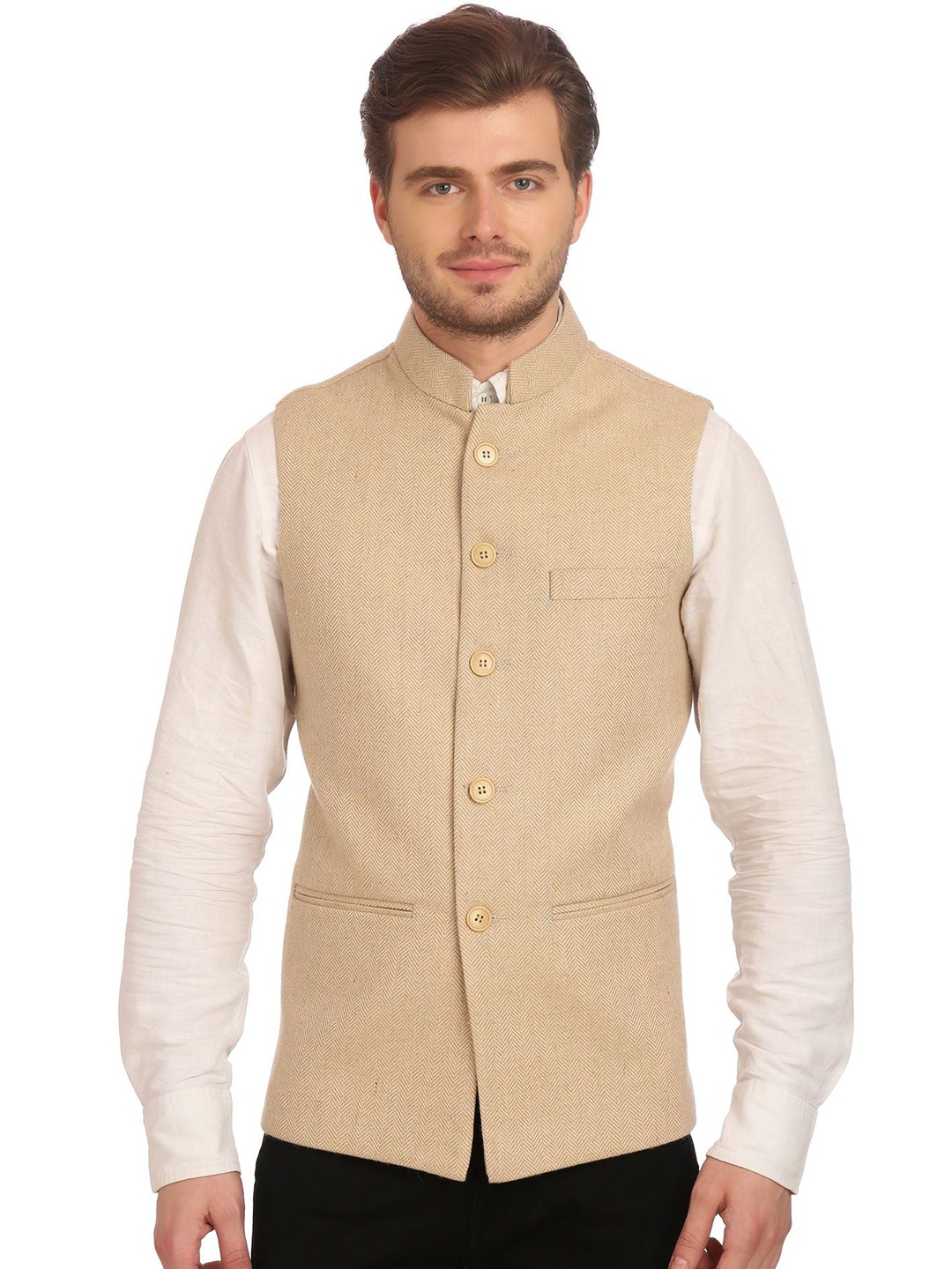 

Wintage Mandarin Collar Nehru Jacket, Beige