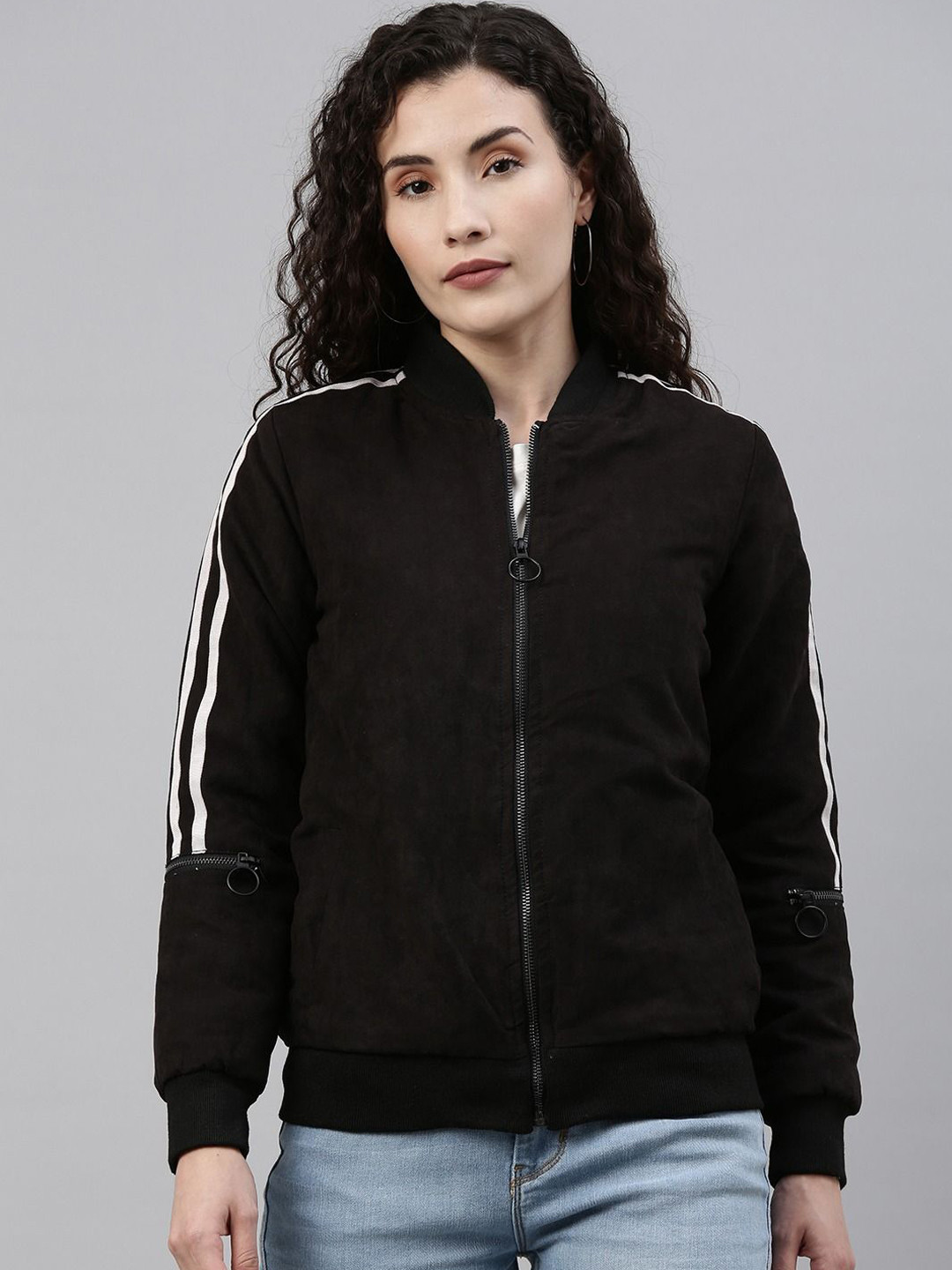 

Campus Sutra Women Black Windcheater Outdoor Bomber Jacket