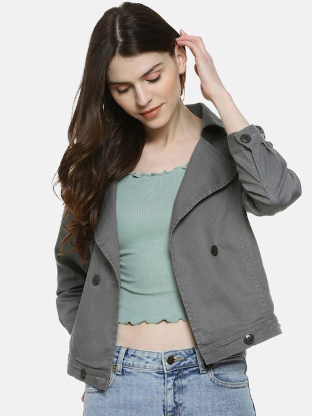 

Campus Sutra Women Grey Windcheater Outdoor Tailored Jacket