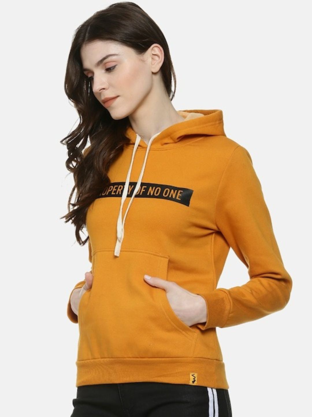 

Campus Sutra Women Mustard Hooded Sweatshirt