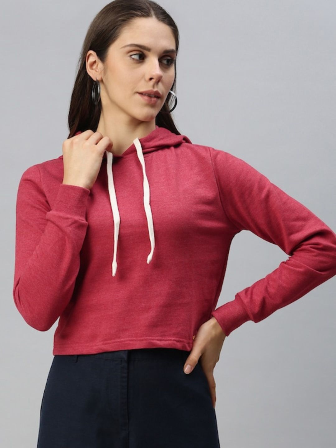 

Campus Sutra Women Maroon Hooded Sweatshirt
