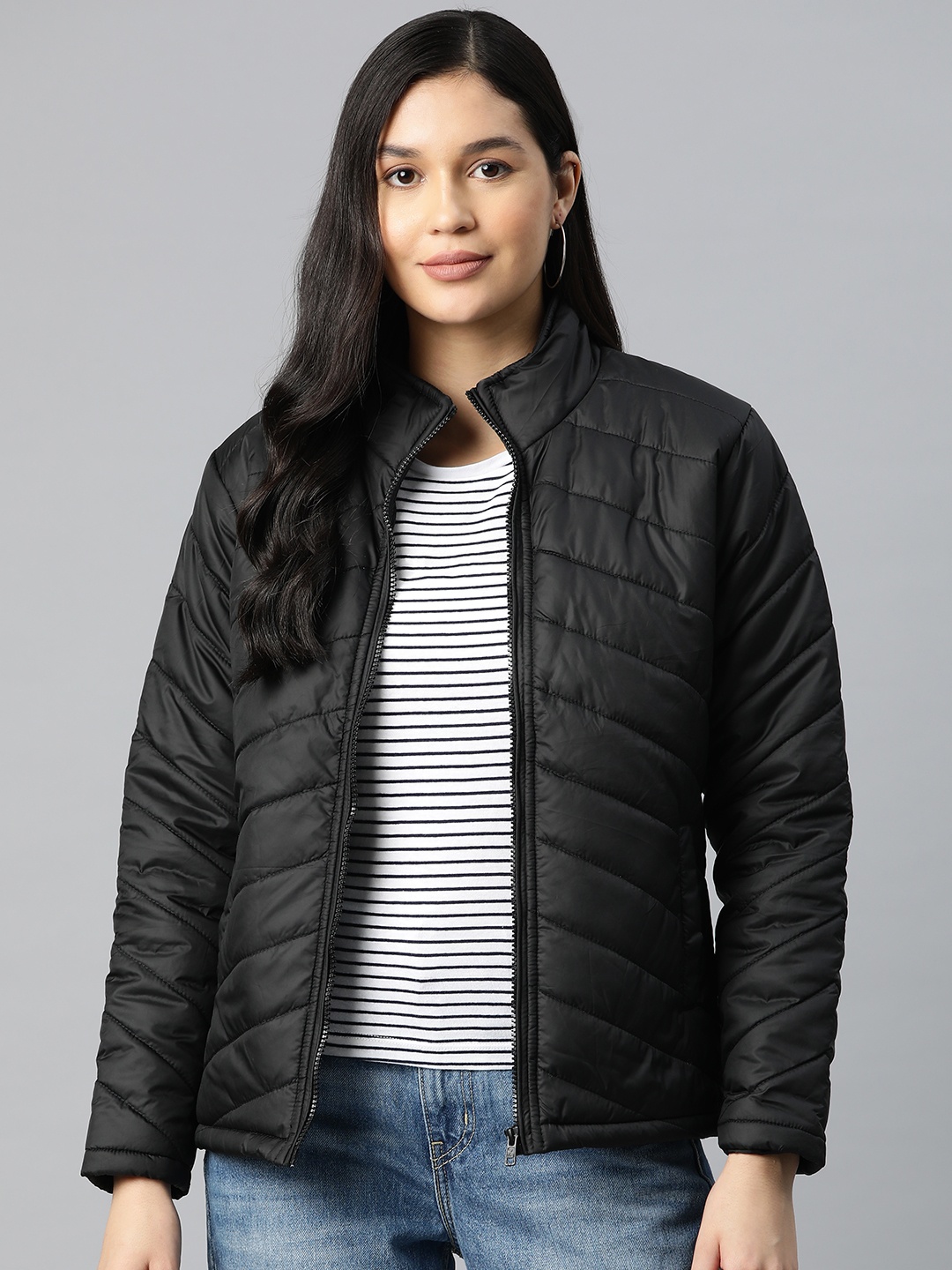 

Campus Sutra Women Solid Padded Jacket, Black