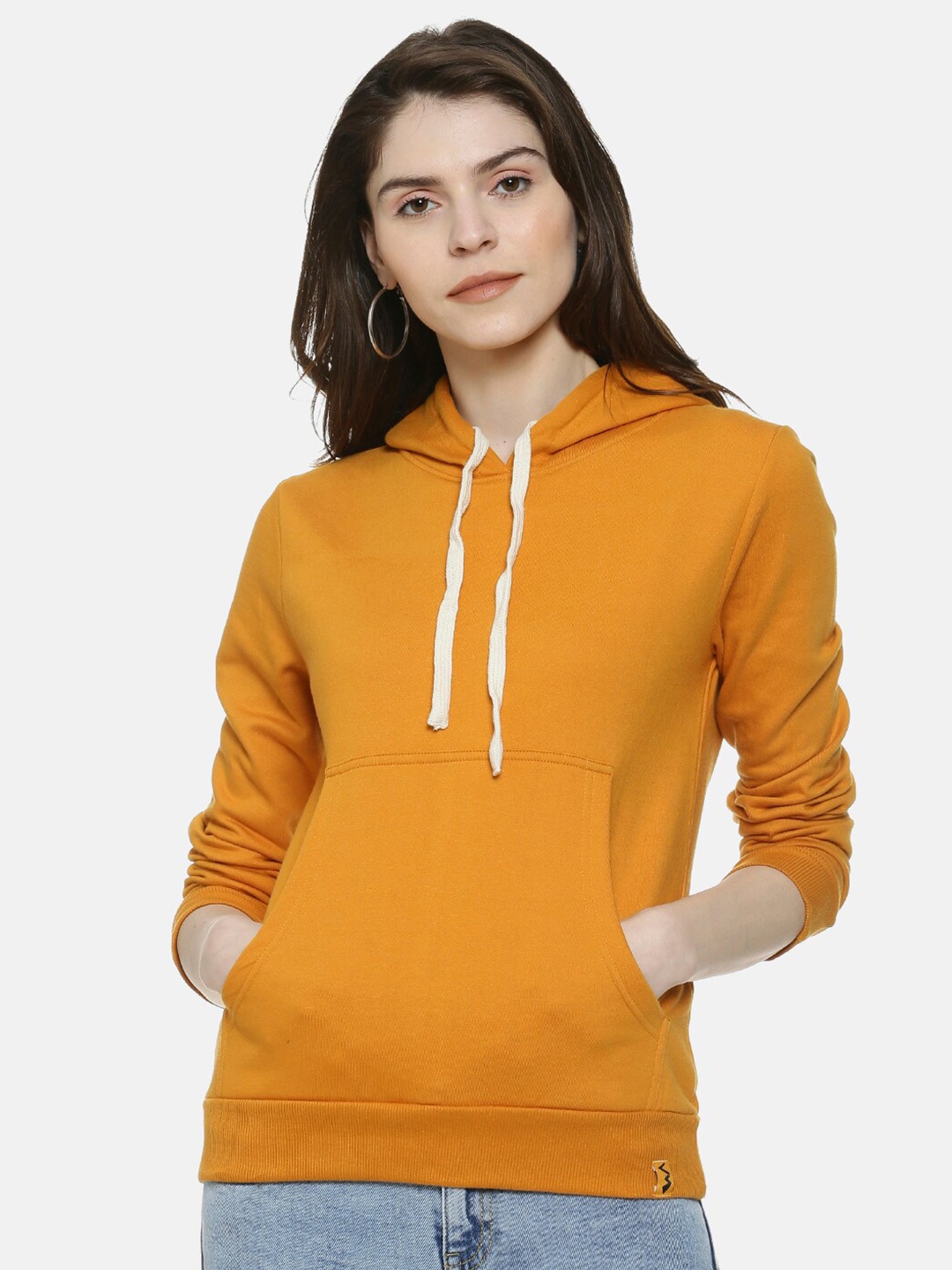 

Campus Sutra Women Mustard Hooded Sweatshirt