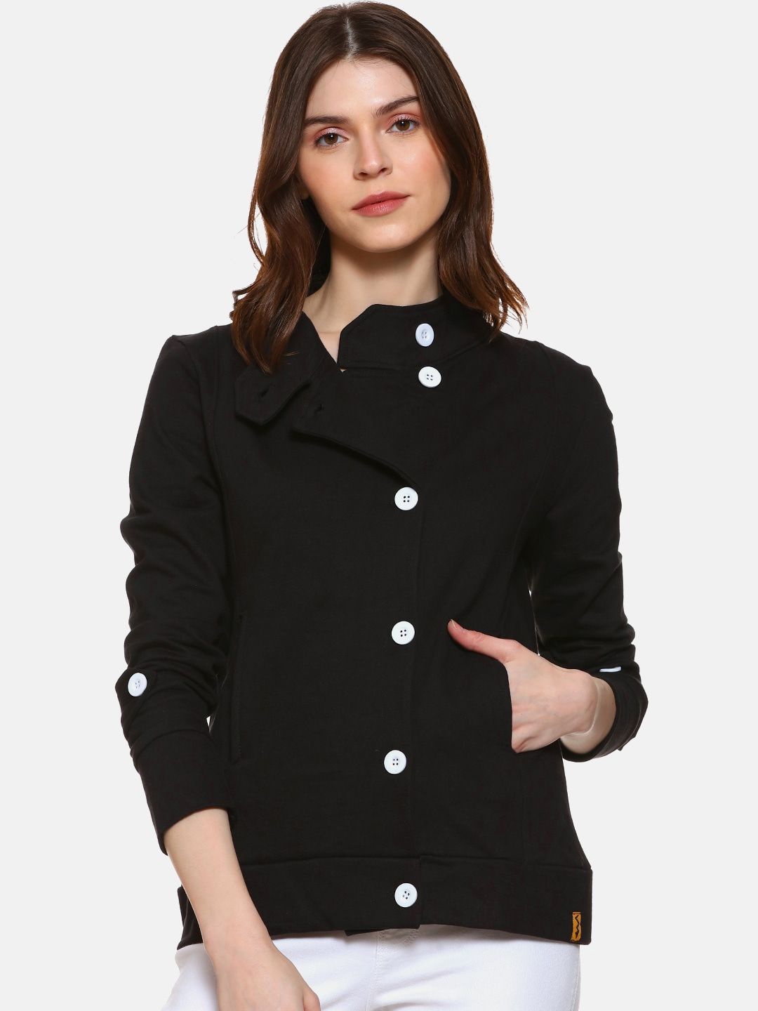 Campus Sutra Women Black Windcheater Outdoor Sporty Jacket