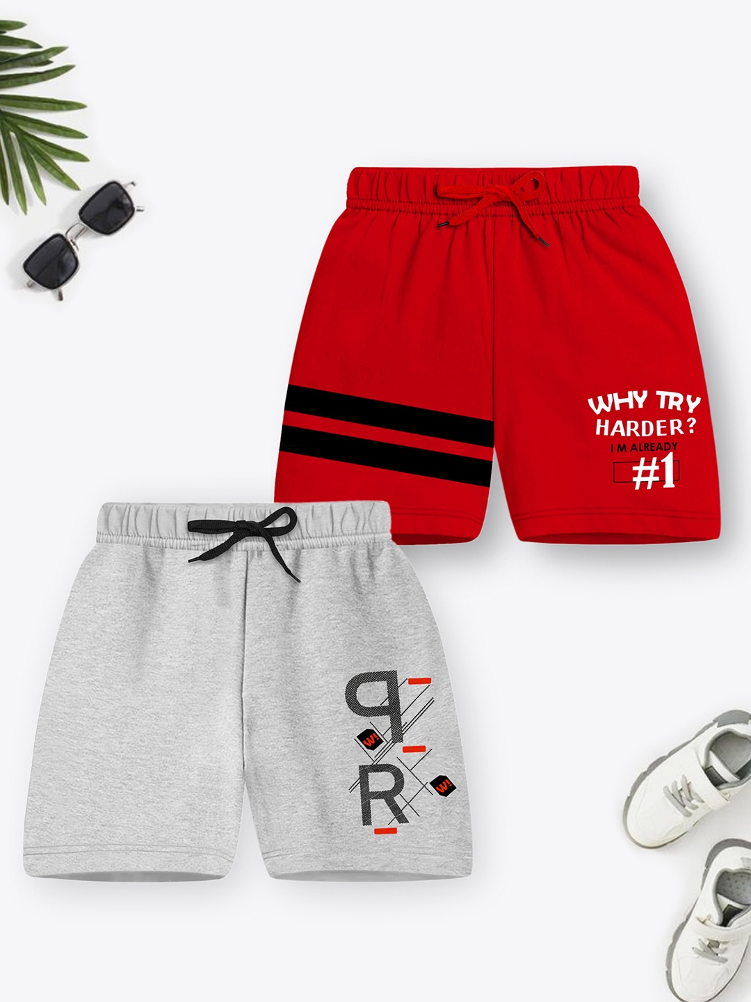 

Trampoline Boys Pack of 2 Typography Printed Cotton Shorts, Red